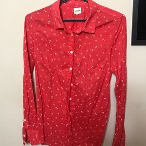 J. Crew Red-Orange Anchor & Horseshoe Shirt